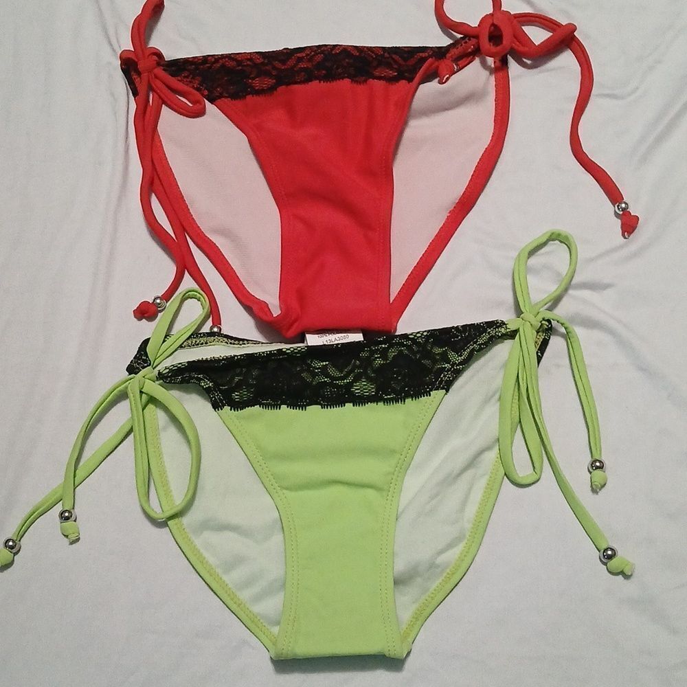 Plunge bikini bottoms dull red and lime green bottoms only both NWT  Sz XS  NWT